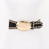 Studded Faux Suede Elastic Belt – Black