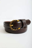 Two Tone Twisted Buckle Classic Leather Belt Brown