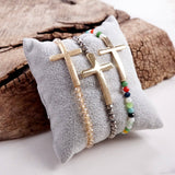 Minimal Sideways Cross Bracelet with Glass Beads