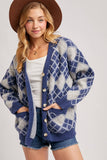 Argyle Button Down Pocket Cardigan Navy