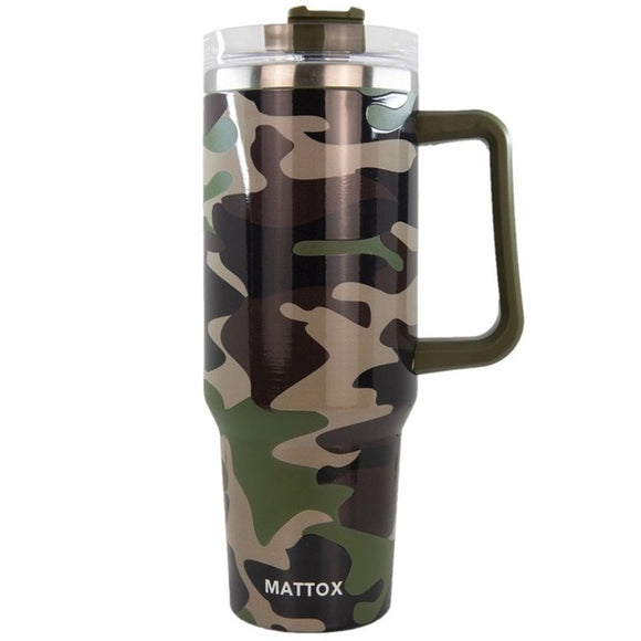 Green Tan Black Camo Printed Stainless Steel Tumbler 40 oz with Handle