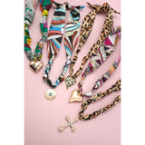 Black White Heart Knotted Scarf Layering Necklace with Crystal Heart Charm