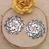 Western Cowgirl Textured Silver Flower Concho Dangle Earrings