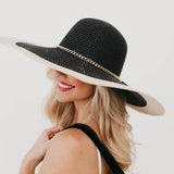Miami Wide Brim Floppy Sun Hat | Packable | Tassel Chain Trim Black