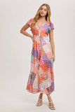 Pastel Quilt Printed Button Down Maxi Dress