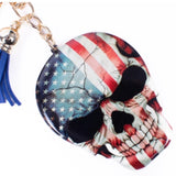 American Flag Skull Tassel Keychain Key Ring Bag Charm