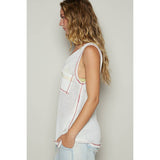 Sleeveless V Neck Front Pocket Solid Knit Tank Top Off White