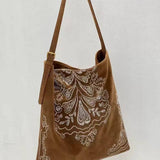 Boho Embroidered Shoulder Bag – Large Capacity with Adjustable Strap Coffee