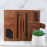 Genuine Leather and Cowhide Travel Wallet Brown Leather Leopard Print Hide