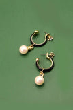 Black Hoop Pearl Drop Earrings