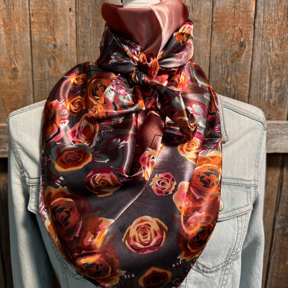 Pink Rust Roses Printed Western Southwestern Wild Rag Scarf Accent