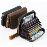 Crazy Horse Leather Dark Brown Zipper Card Holder Wallet | Men & Women