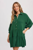 Tiered Ruffle Shirt Dress - Forest Green