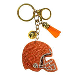 Bling Football Helmet Crystal Keychains Bag Charms Orange