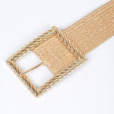 Gold Wide Square Buckle Plus Size Clear Elastic Belt