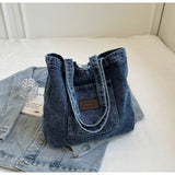Dark Blue Washed Denim Shoulder Bag | Vintage Pocket Bag