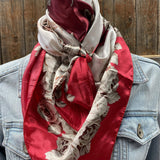 Red Wine Floral Printed Western Southwestern Wild Rag Scarf Accent