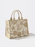 Coastal Jacquard Tote | Beige | Ocean Motif