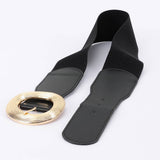 Wide Round Buckle Stretch Belt – Black
