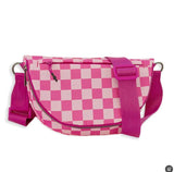 Checkered Nylon Fanny Pack Sling Bags Pink Rose