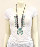 Handmade Full Squash Blossom Turquoise Necklace – 30" Statement Piece