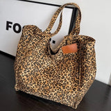 Leopard Print Shoulder Slouchy Tote Bag Brown