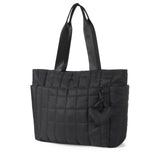 Emilia Tote Bag Quilted Puffer with Heart Bag Charm Black