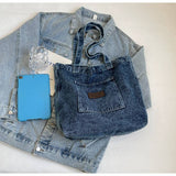 Dark Blue Washed Denim Shoulder Bag | Vintage Pocket Bag