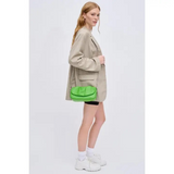 Meadow Ruched Top Handle Vegan Leather Chain Strap Crossbody Citron Green
