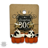 Western Hat Pumpkin Earrings Cow Print and Orange