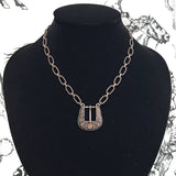 Western Floral Buckle Pendant Necklace | Copper | 16" Chain