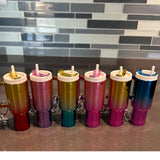 Chrome Ombre Plastic Tumbler Keychain with Removable Lid Pink Purple