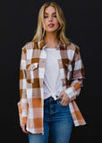 Brown Ivory Bleached Gradient Cotton Plaid Flannel Shacket