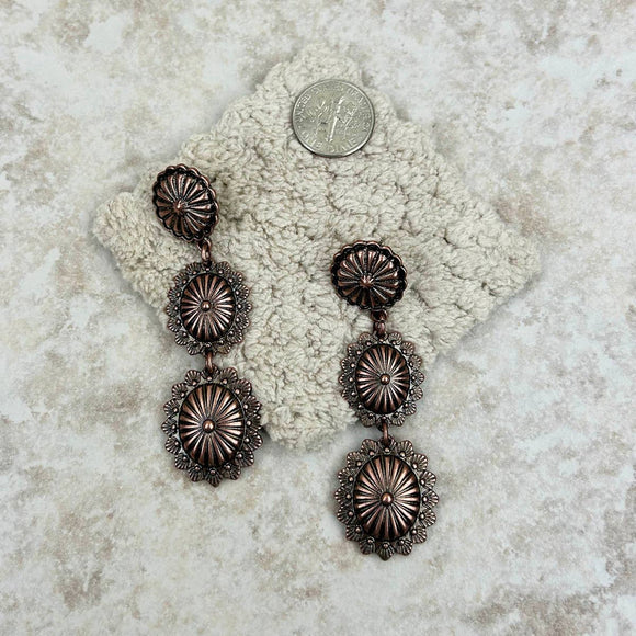 Copper Flower Concho Dangle Earrings