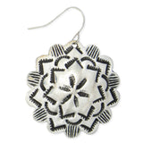 Western Cowgirl Textured Silver Flower Concho Dangle Earrings