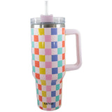 Multicolored Checkered Insulated Stainless Steel Tumbler 40 oz with Handle