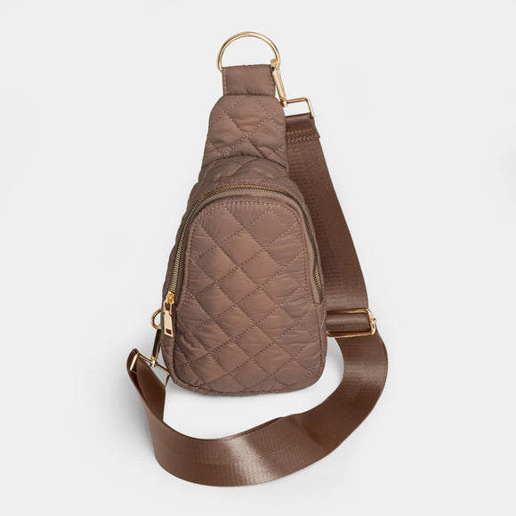 Rhea Nylon Puffer Quilted Sling Bag Mushroom