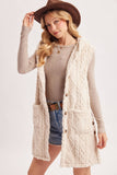Bouclé Cable Knit Sherpa Hooded Vest | Ecru | S, M & L | V03298