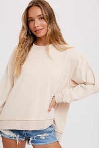 Crewneck Oversized Cotton Blend Sweatshirt Oatmeal