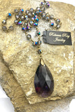 Vintage Crystal Teardrop Charm Necklace | Rosary-Style Bead Chain | 18"