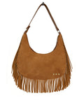 Loretta Camel Faux Suede Fringe Shoulder Bag