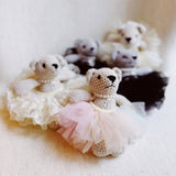 Tutu Scrunch Coquette Ballerina Bear Bag Charm Keychain Cream