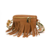 Saylor Brown Fringe Crossbody with Gray Leopard Crossbody Strap