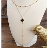 Clover Lariat Dainty Layered Necklace Black and Gold
