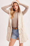 Bouclé Cable Knit Sherpa Hooded Vest | Ecru | S, M & L | V03298