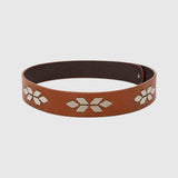 Cognac Faux Leather Hat Band with Silver-Tone Conchos