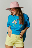 Bright Blue Fun Flamingo Sequin Patch Tee