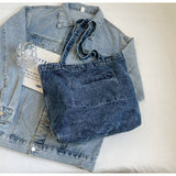Dark Blue Washed Denim Shoulder Bag | Vintage Pocket Bag