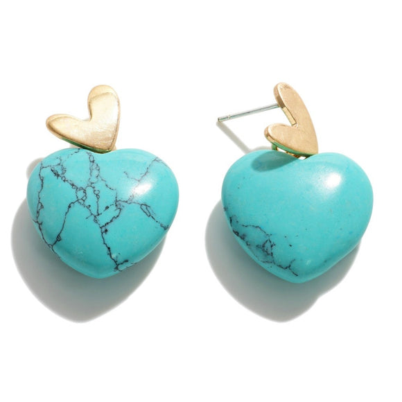 Natural Stone Heart Drop Earrings Turquoise