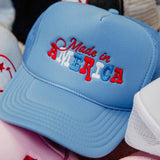 Made in America Embroidered Foam Trucker Hat Blue